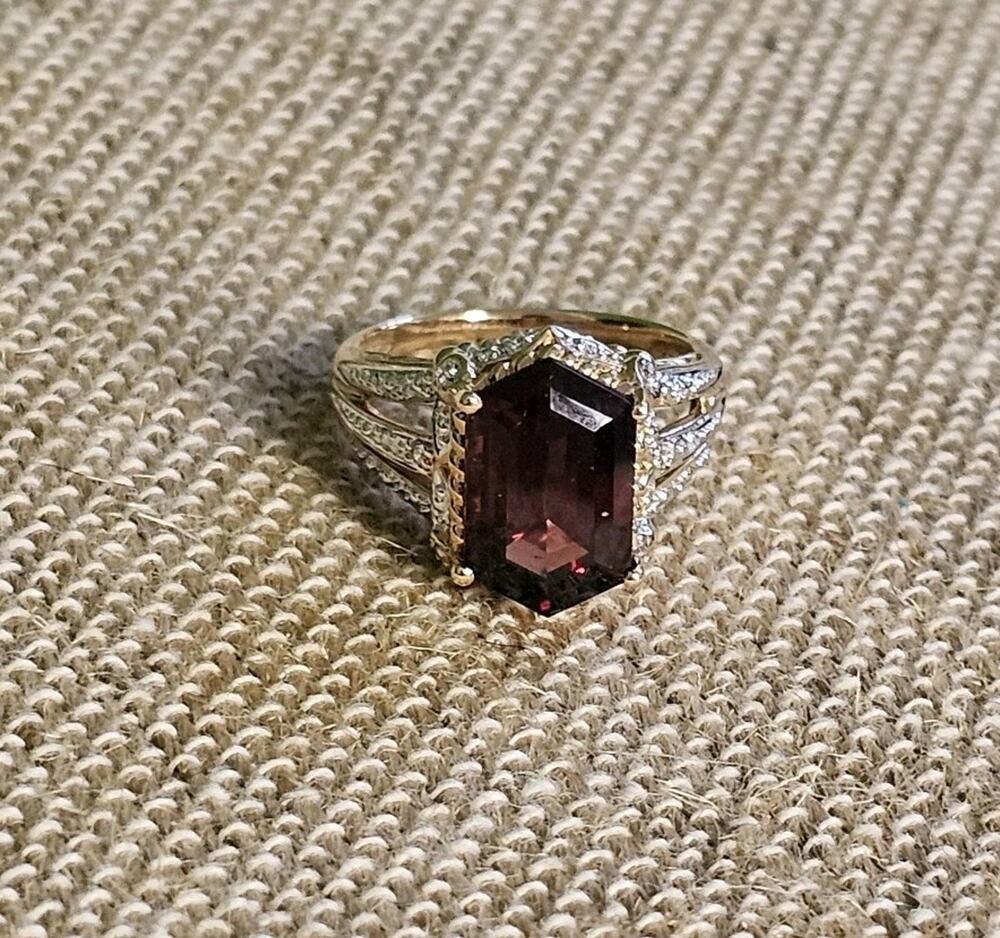 MEDA 14K Yellow Gold Garnet White Topaz Sz 6 Cocktail Ring Statement Y2K